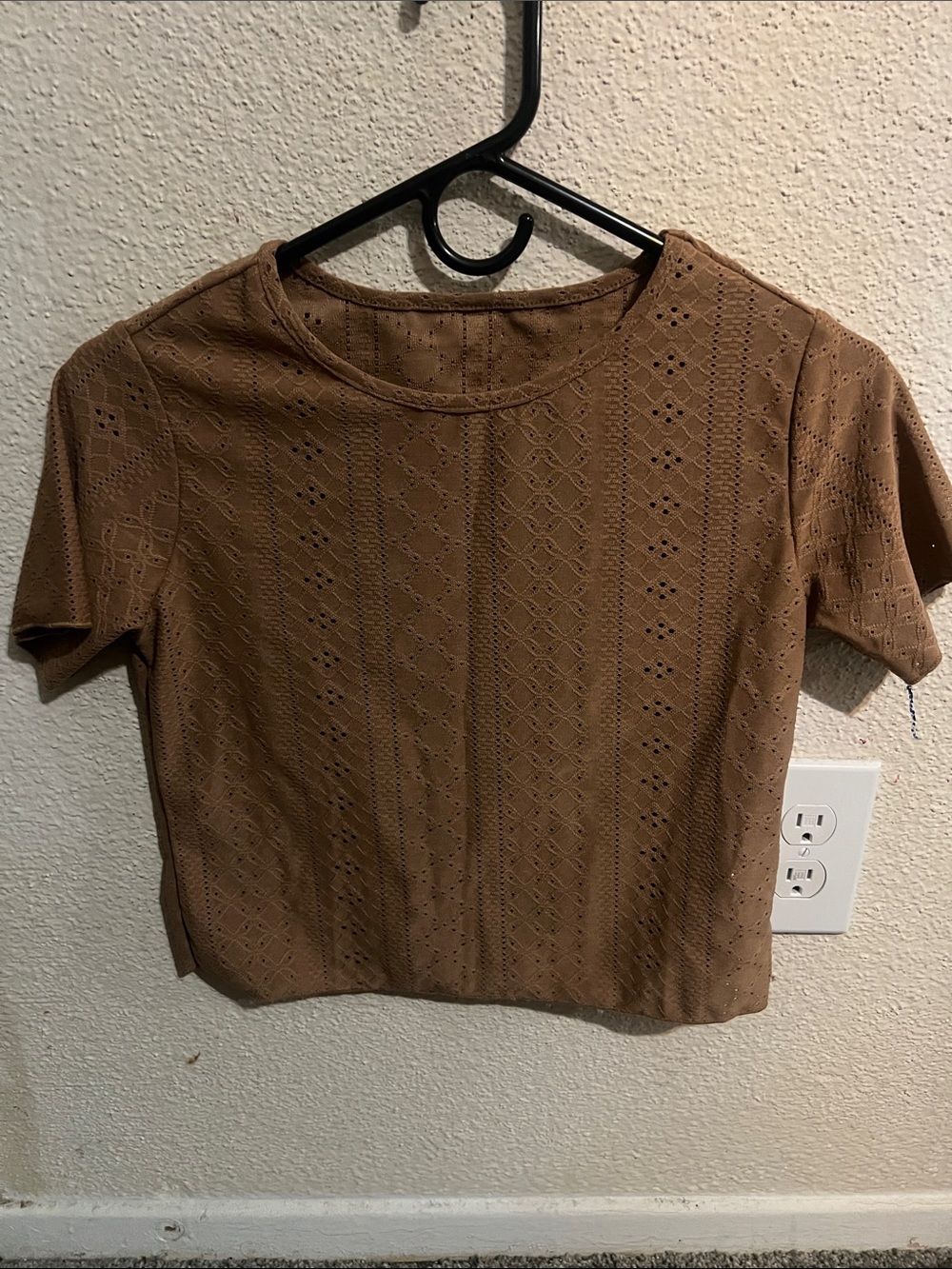 Women’s Brown Eyelet Knit Crop Top